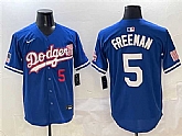 Men's Los Angeles Dodgers #5 Freddie Freeman Royal With American Flag Patch Limited Stitched Jersey,baseball caps,new era cap wholesale,wholesale hats